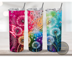 Colorful floral quote mug Motivational self-care tumbler. Vibrant dandelions coffee cup. Custom mindfulness tea tumbler
